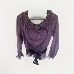 Victor Costa Purple Whimsical rosette Blouse size small